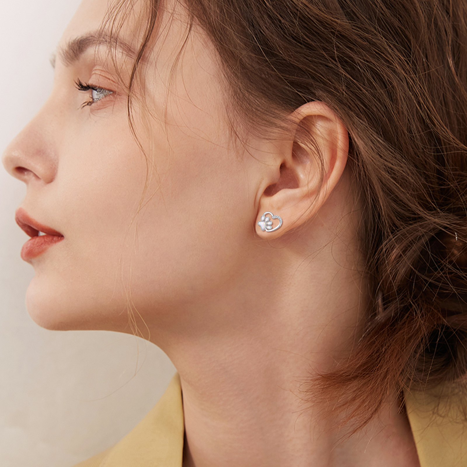 S925 Sterling Silver Paw Print Earrings with Synthetic Opal